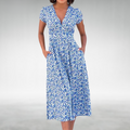 Alice | Floral V-Neck Midi Dress with Pockets for Women