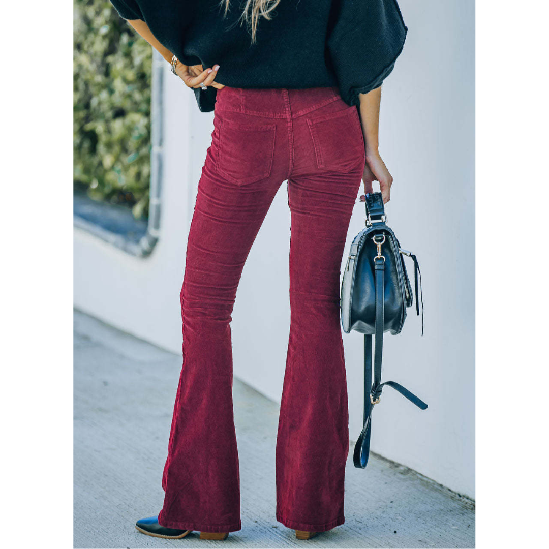 Casual High-Waisted Wide Leg Corduroy Pants for Women
