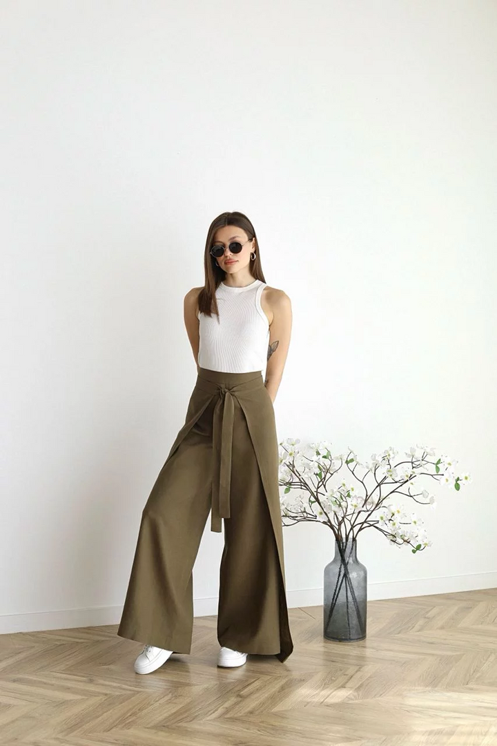 JANE - Wide-leg Pants in Cotton-Linen Blend