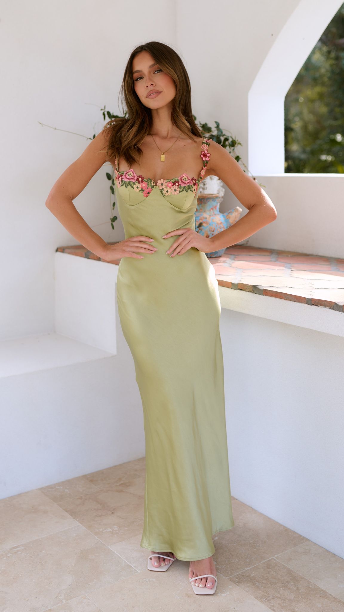 Caroline | Slim Maxi Dress with Floral Straps