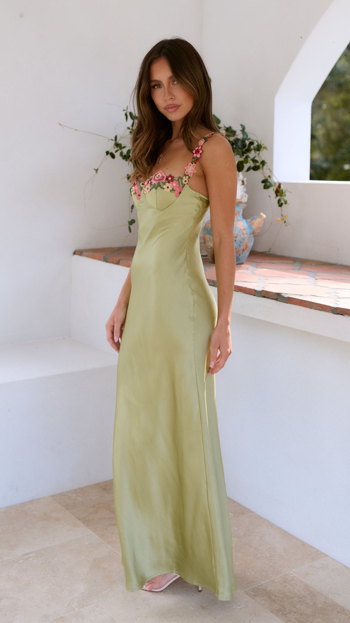 Caroline | Slim Maxi Dress with Floral Straps