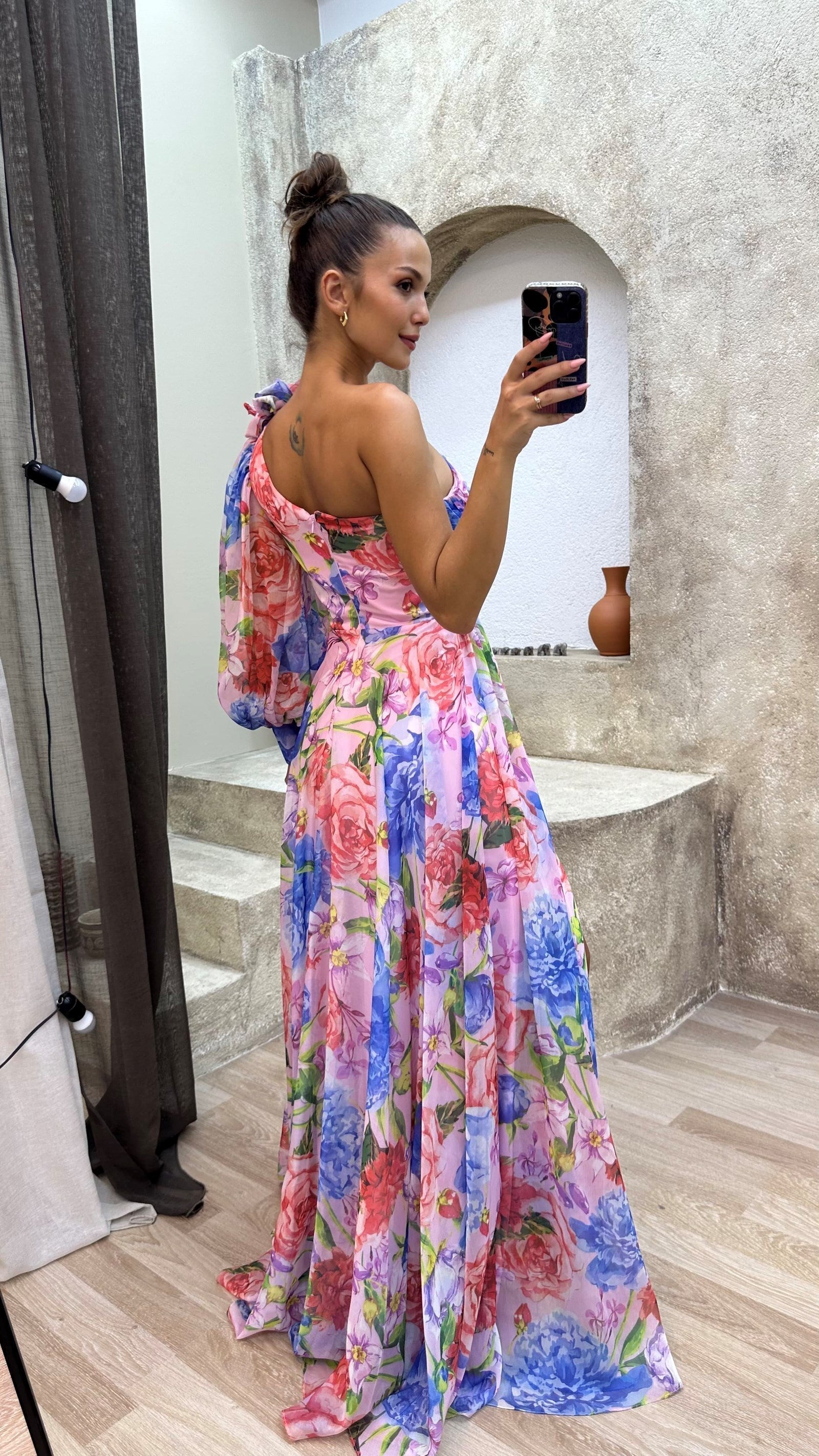 Ashley | Women's Floral One-Shoulder Maxi Dress with Split