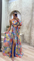 Ashley | Women's Floral One-Shoulder Maxi Dress with Split