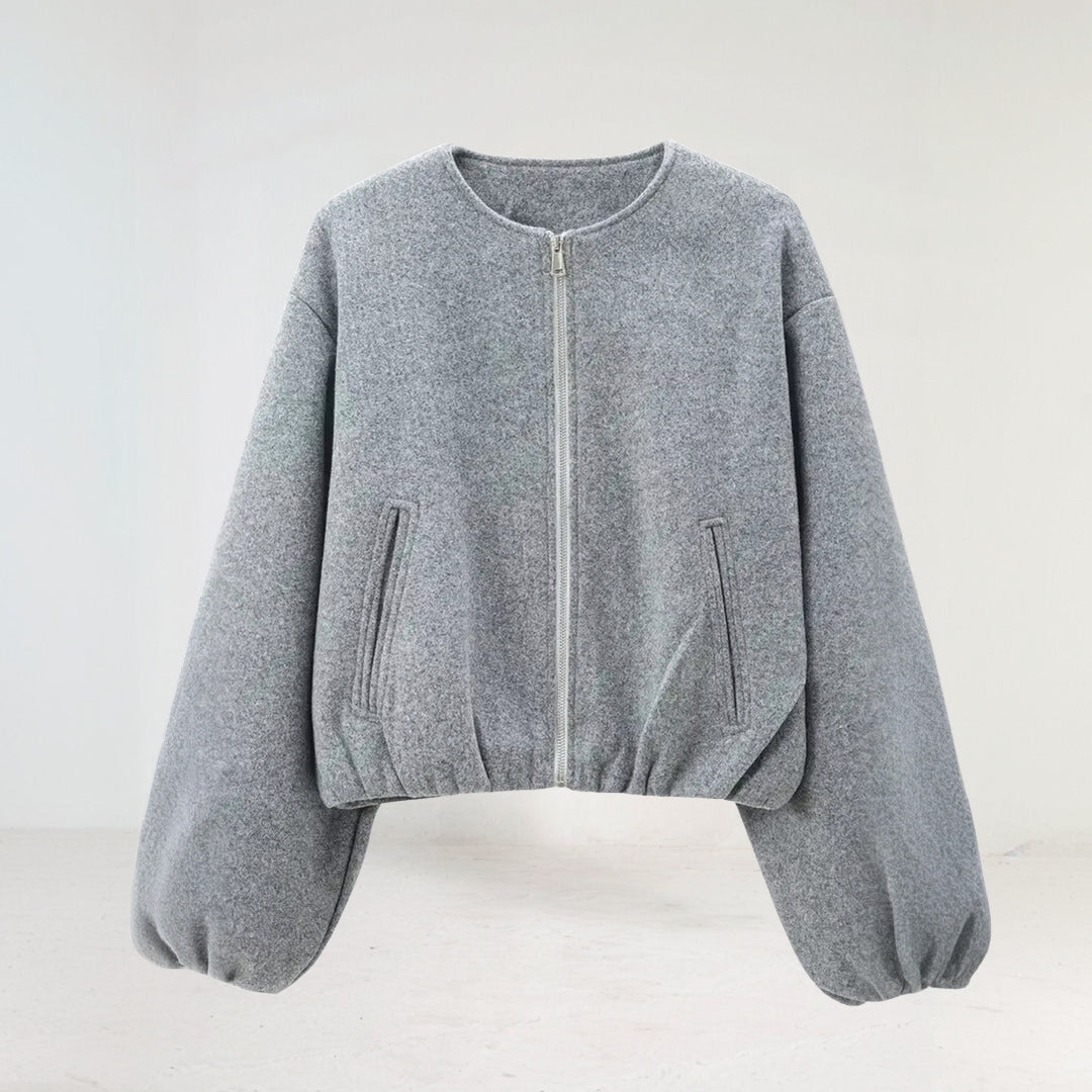Bella | Women's Zip-Up Bomber Jacket with Balloon Sleeves