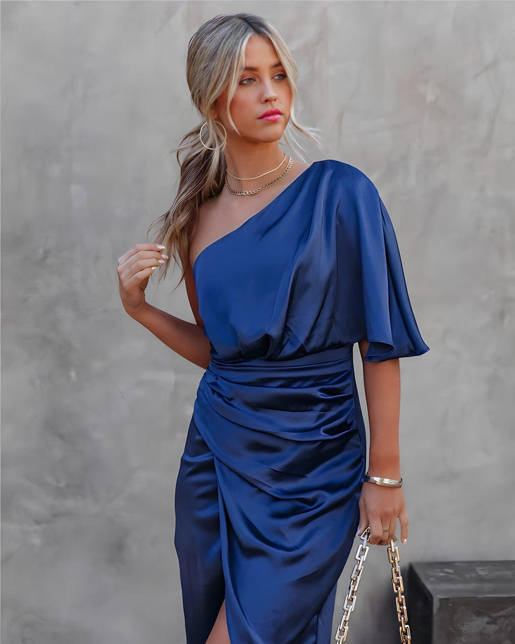 Ava | Women's Midi Dress with One Shoulder Wrap Design