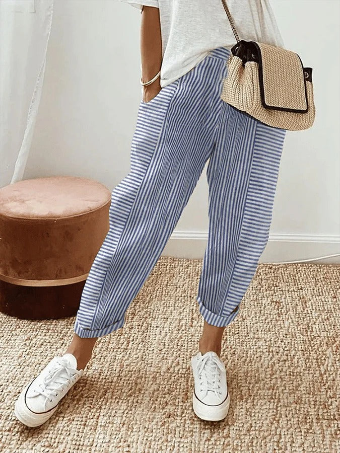 Elsie - striped cotton trousers