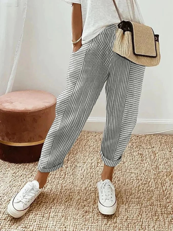 Elsie - striped cotton trousers