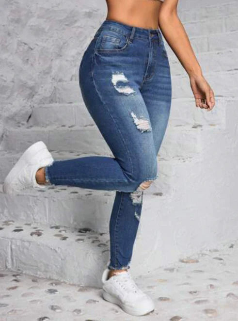 Blue Mid-Rise Skinny Jeans for Women