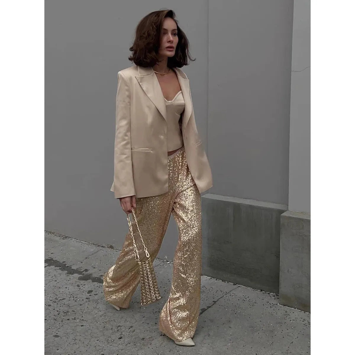 Casual Women's Mid Waist Sequin Pants | Relaxed Fit