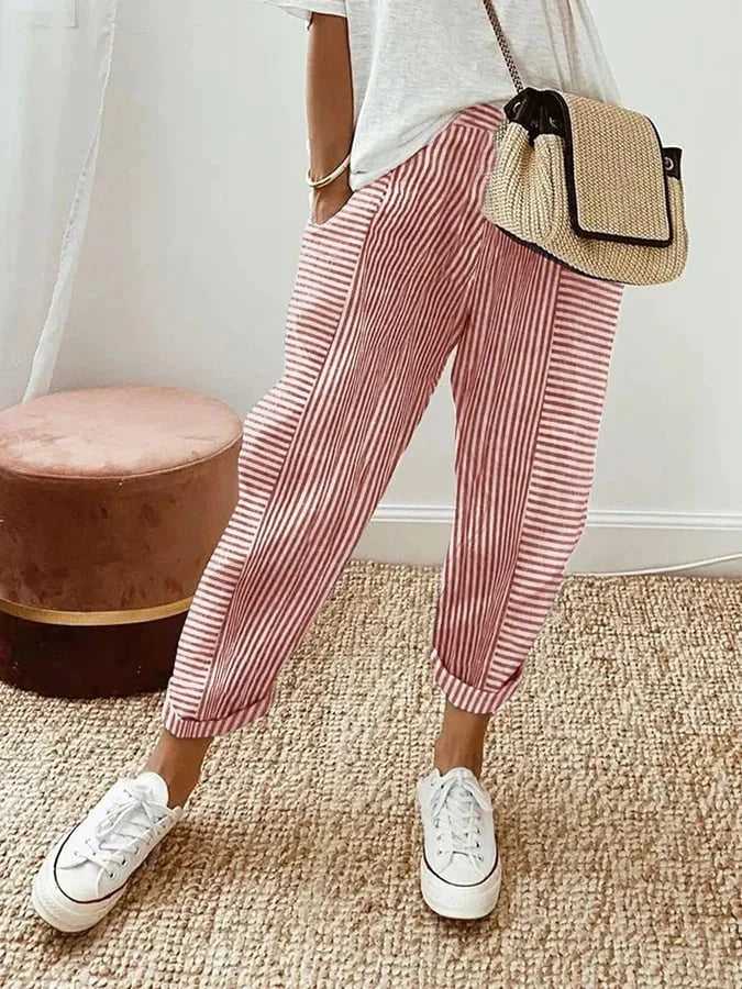 Elsie - striped cotton trousers